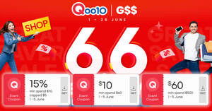 Featured image for Qoo10 S’pore Rewards Special offers 15%, $10 & $60 cart coupons daily till 5 June 2022