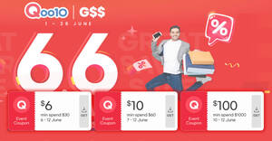 Featured image for Qoo10 S’pore offering $6, $10 & $100 cart coupons till 12 June 2022
