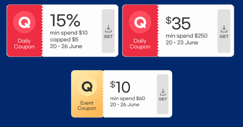 Featured image for Qoo10 S'pore offers 15%, $10 & $35 cart coupons daily till 23 June 2022