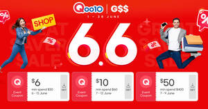 Featured image for Qoo10 S’pore 6.6 Great Saver Sale offers $6, $10 & $50 cart coupons till 12 June 2022