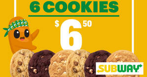 Featured image for Subway S’pore selling 6 cookies for S$6.50 till 15 June 2022, mix-and-match allowed