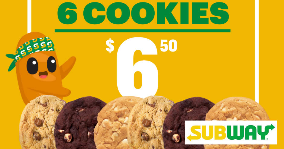 Featured image for Subway S'pore selling 6 cookies for S$6.50 till 15 June 2022, mix-and-match allowed