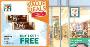 Featured image for 7-Eleven S’pore offering 1-for-1 Magnum Stickbar Classic for 2-days only from 23 – 24 July 2022