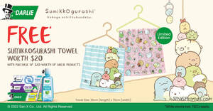 Featured image for Free exclusive Sumikkogurashi towel with every $20 spent* on Darlie products this July 2022