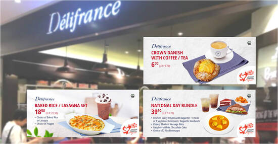 Delifrance: $6 Crown Danish with Coffee / Tea (U.P. $9.70) and more NDP coupons valid till 30 Sep 2022