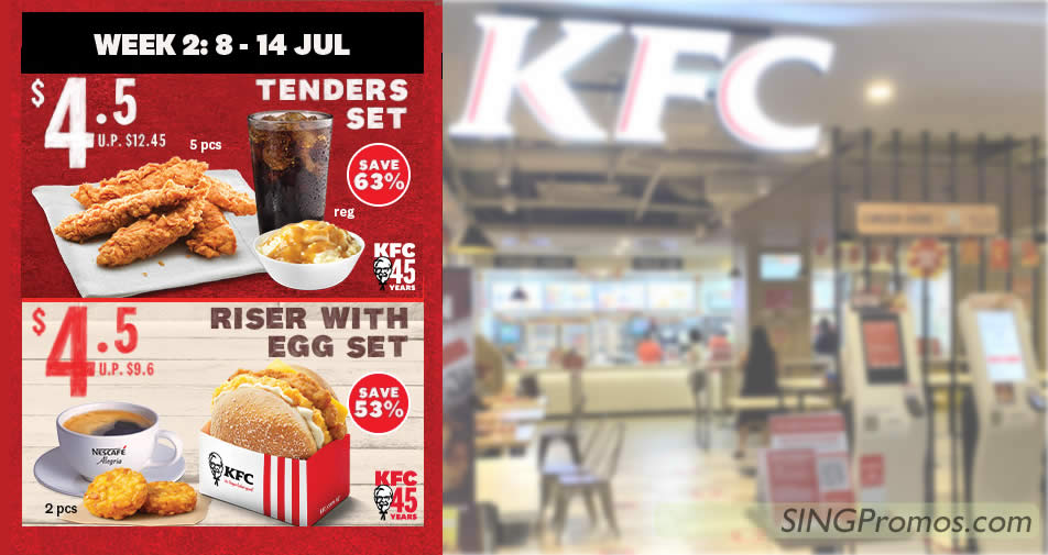 Featured image for KFC S'pore offering $4.50 Tenders Set and $4.50 Riser with Egg Set from 8 - 14 Jul 2022