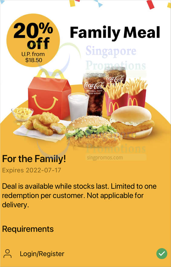 Lobang: McDonald’s S’pore App has a 20% off Family Meal deal till July 17, pay only S$14.80 - 8