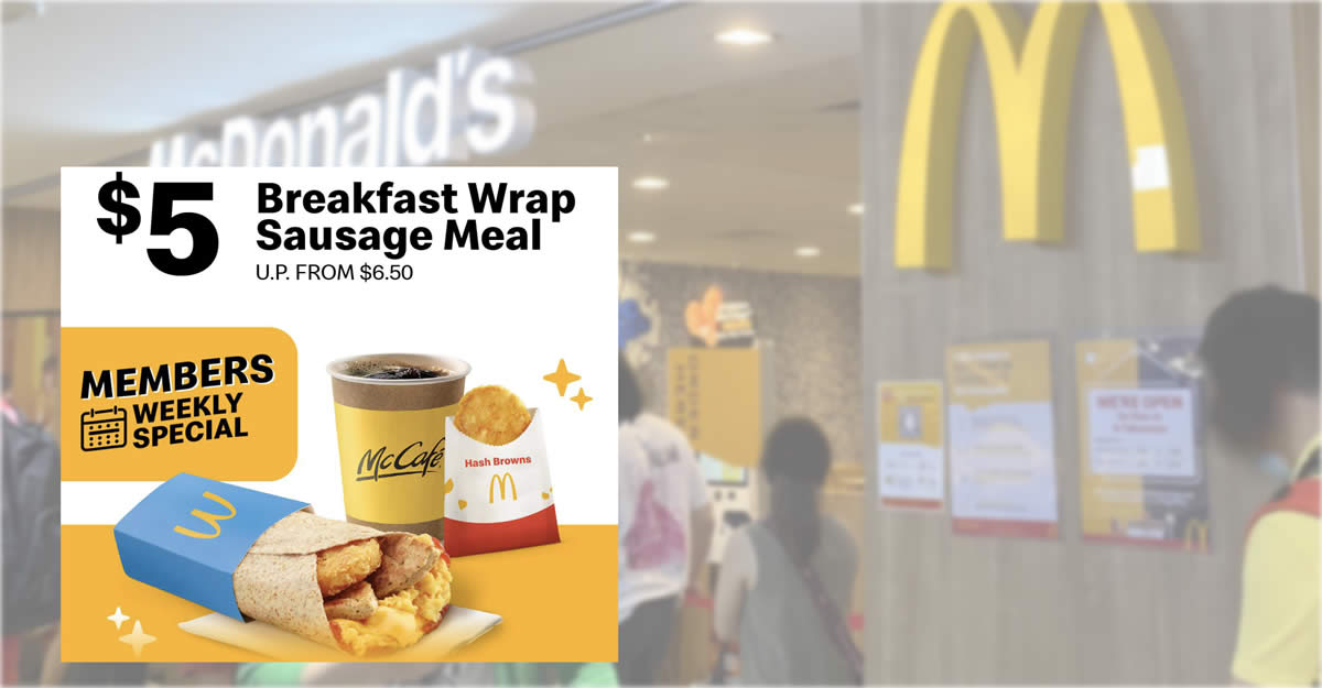 Featured image for McDonald's S'pore is offering $5 Breakfast Wrap Sausage Meal from 12 - 13 July 2022