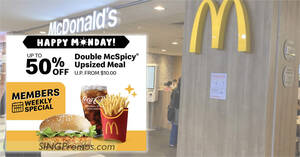 Featured image for McDonald’s S’pore App offering 50% off Double McSpicy Upsized Meal on 1 Aug (11am to 3pm)