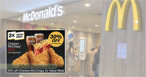 Featured image for McDonald’s S’pore is offering 30% off Chicken McCrispy 2x Value Meal on Friday, 30 Dec 2022