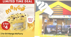 Featured image for (EXPIRED) McDonald’s S’pore 2-for-$4 Mango McFlurry deal till July 10 means you pay S$2 each