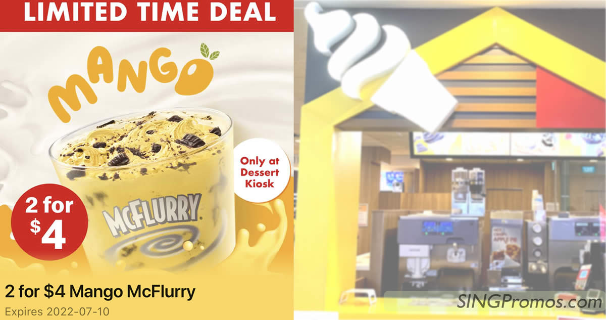 Featured image for McDonald's S'pore 2-for-$4 Mango McFlurry deal till July 10 means you pay S$2 each