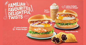 Featured image for McDonald’s S’pore launches new Laksa Delight Prawn/Chicken Burger, Teh C Frappé & Pulut Hitam Pie from 28 July
