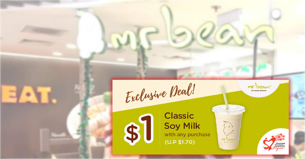 Featured image for Mr Bean: $1 Classic Soy Milk with Any Purchase (U.P. $1.70) NDP coupon valid till 9 August 2022