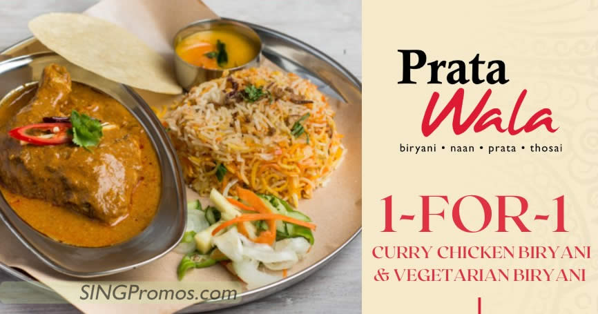 Featured image for Prata Wala offering 1-for-1 Curry Chicken Biryani or Vegetarian Biryani at two outlets on 25 July 2022
