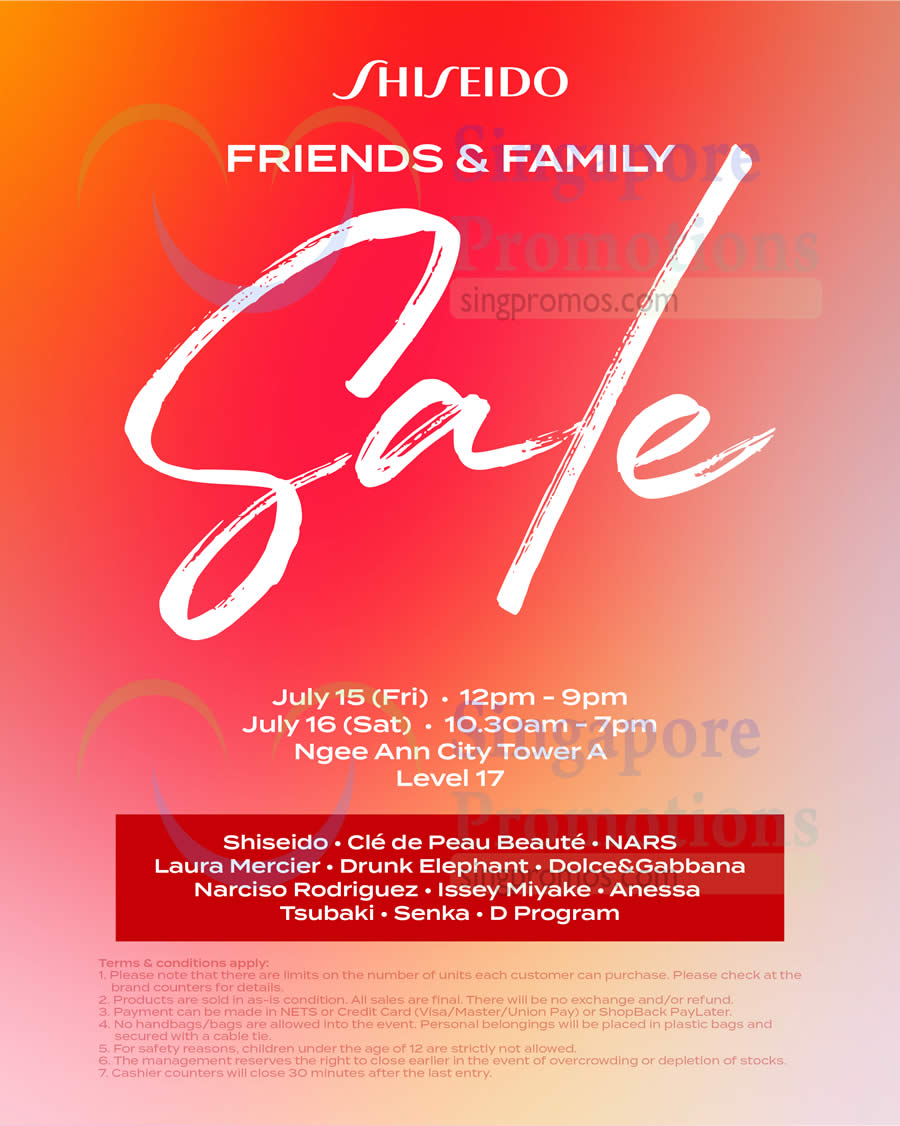 Shiseido up to 70 off Friends and Family Sale from 15 16 July 2022