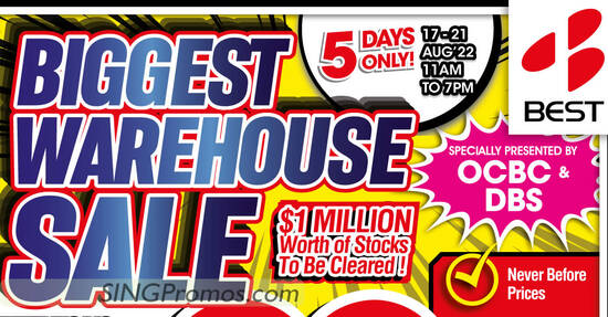 Best Denki Biggest Warehouse Sale has discounts of up to 90% off till 21 Aug 2022