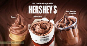 Featured image for McDonald’s S’pore HERSHEY’s desserts are back – McFlurry, Hot Fudge Sundae & Cones (from 19 June 2023)