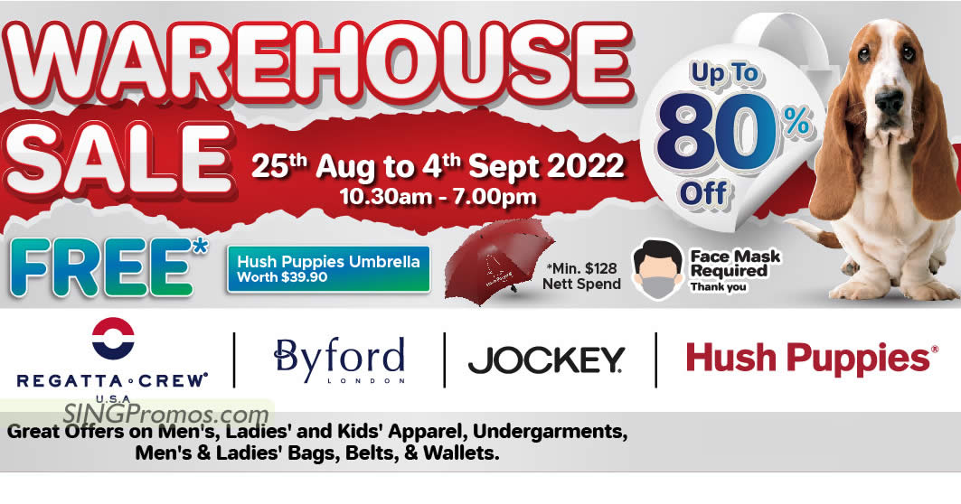 Featured image for Hush Puppies Apparel Up To 80% Off Warehouse Sale now on till 4 Sep 2022