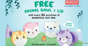 Featured image for MARIGOLD S’pore: Free limited edition animal bowl + lid with a minimum $6 purchase of UHT Milk till 31 Aug