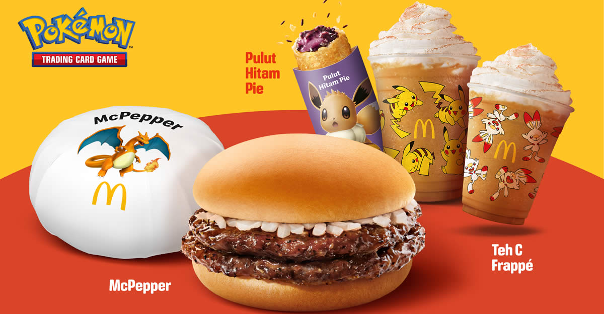 Featured image for McDonald's S'pore brings McPepper burger, Pulut Hitam Pie and Teh C Frappé in Pokemon packaging (From 1 Sep 22)