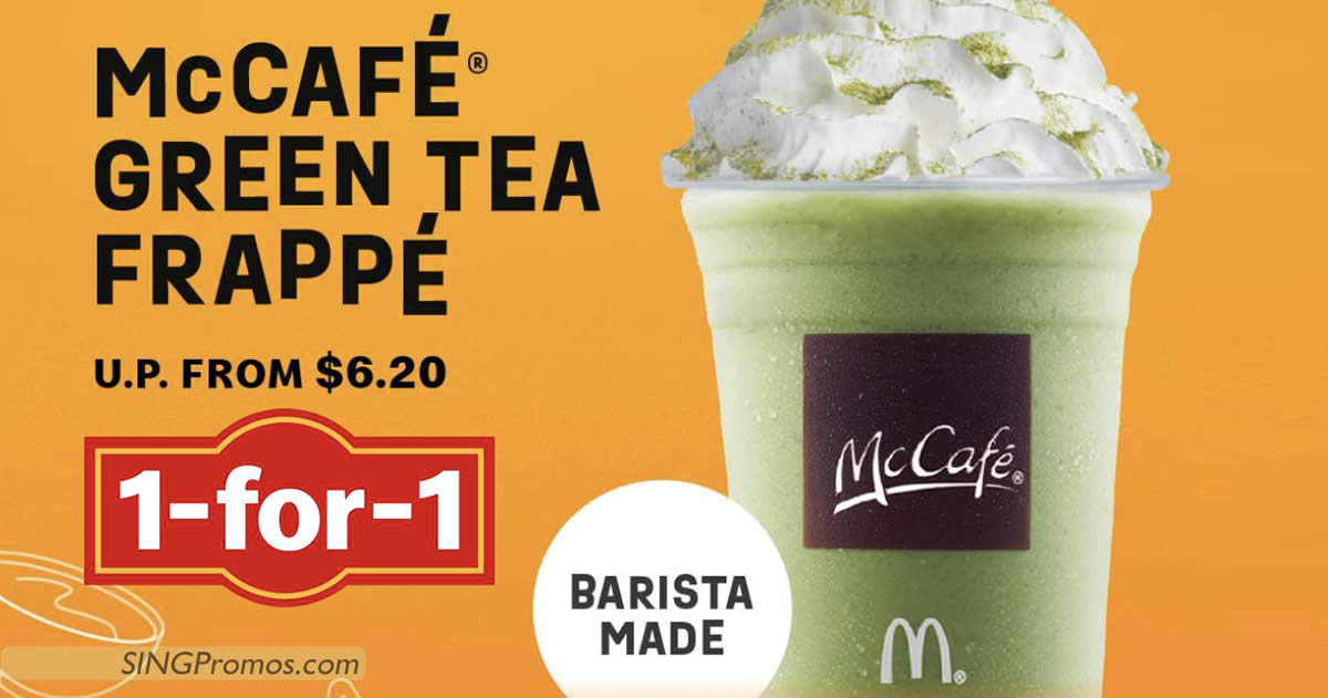 Featured image for McDonald's S'pore offering 1-for-1 Green Tea Frappe at McCafe outlets from 27 - 28 Aug 2022