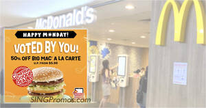 Featured image for McDonald’s S’pore is offering 50% Off Big Mac burger on Monday, 8 Aug 2022