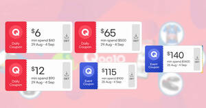 Featured image for Qoo10 S’pore is offering $6, $12, $65, $115 and $140 cart coupons daily till 4 Sep 2022