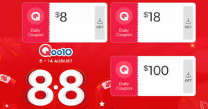 Featured image for Qoo10 S’pore Limited Coupon Discounts offers $8, $18 & $100 cart coupons on 8 Aug 2022