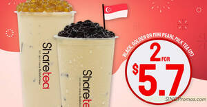 Featured image for Sharetea selling Signature Pearl Milk Tea medium cups at 2-for-S$5.70 on 9 Aug 2022