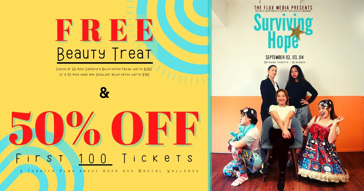 Featured image for 50% OFF "Surviving Hope" theatre play ticket & FREE beauty treat till 4 Sep 2022