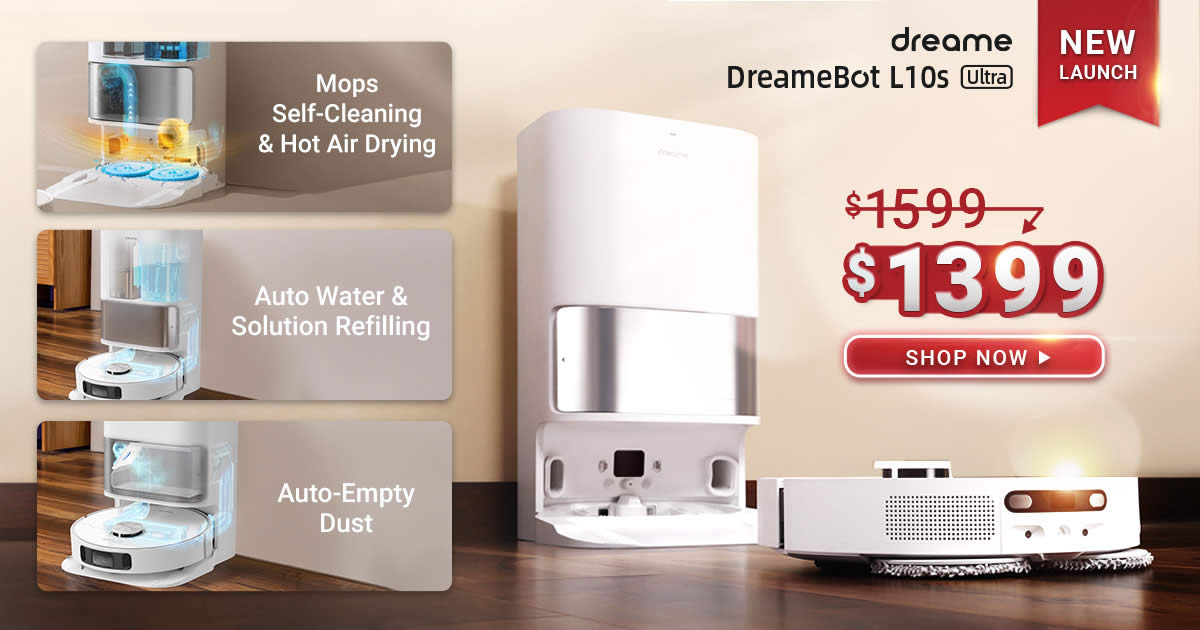Featured image for Dreame latest 5-in-1 L10S Ultra Robot Vacuum only at S$1,399 in Early-Bird Sale on Shopee 9.9