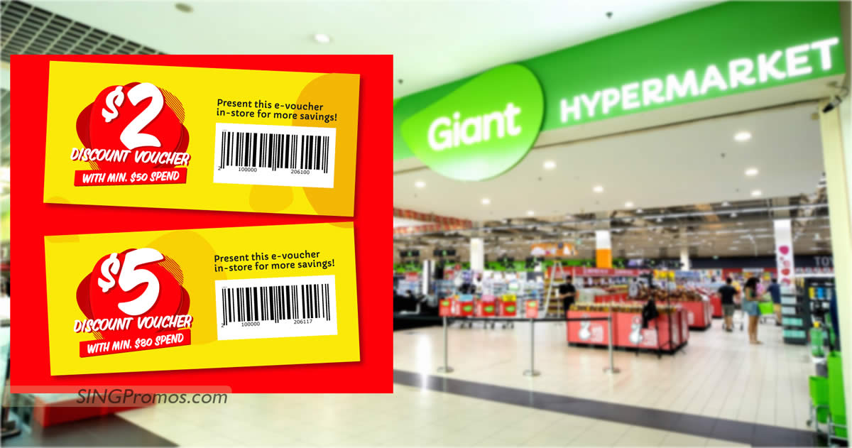 Featured image for Giant S'pore offering $2 and $5 discount vouchers valid at all Giant stores till 25 Sep 2022