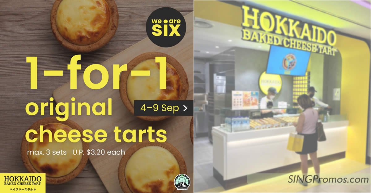 Featured image for Hokkaido Baked Cheese Tart S'pore offering 1-for-1 Original Cheese Tarts at selected outlets till 9 Sep 2022