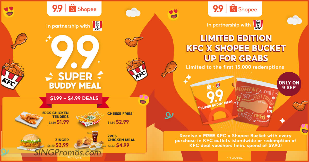 Featured image for KFC S'pore offering exclusive 9.9 KFC x Shopee Super Buddy Meals starting from just $1.99 till 9 Sep 2022