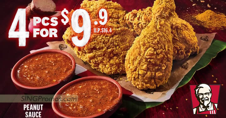 Featured image for KFC S'pore selling their Satay Crunch Chicken at 4pcs-for-$9.90 from 9 - 15 Sep 2022