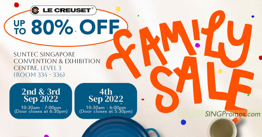 Featured image for Le Creuset Family Sale at Suntec offers discounts of up to 80% off till 4 Sep 2022