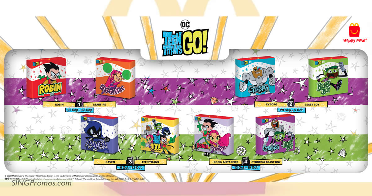 Featured image for McDonald's S'pore now offering free Teen Titans GO! toy with every Happy Meal purchase till 19 Oct 2022
