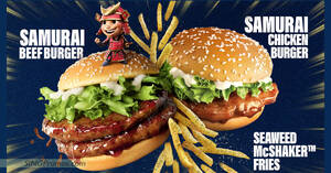 Featured image for McDonald’s S’pore brings back Samurai Chicken/Beef burgers and Seaweed McShaker Fries from 21 Sep 2023