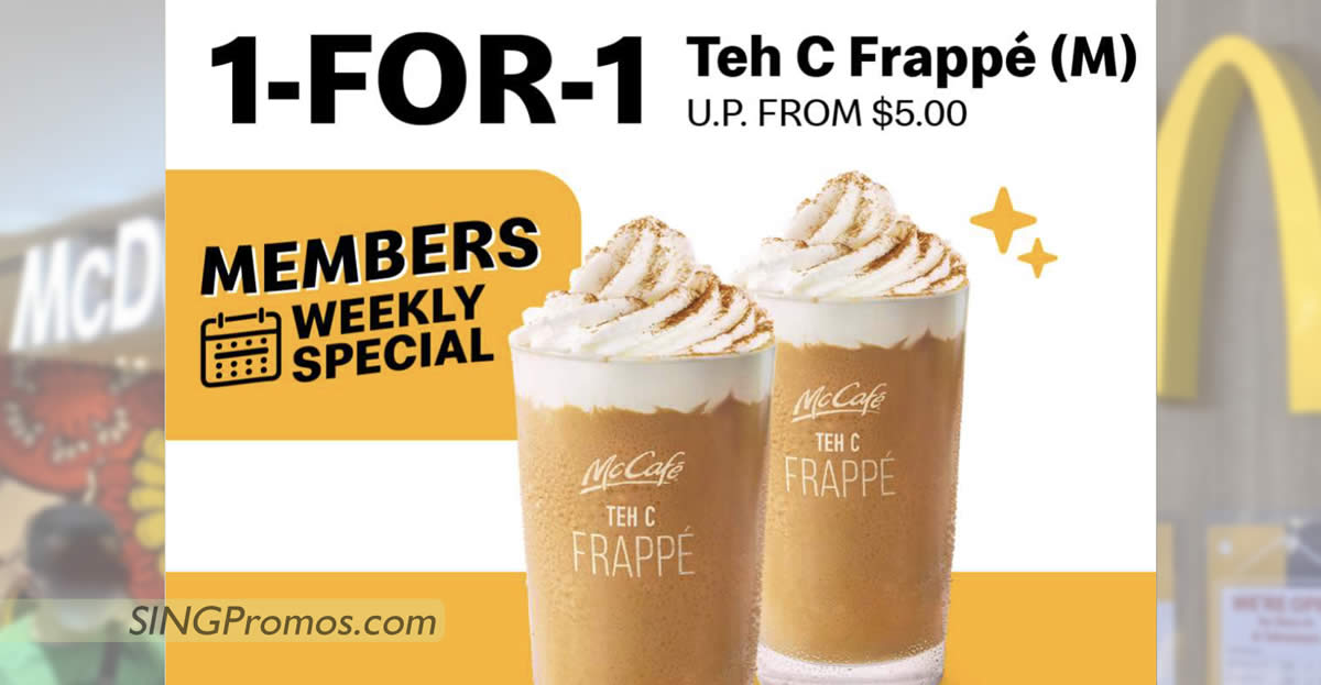 Featured image for McDonald's 1-for-1 Teh C Frappe via My McDonald's App on Monday 12 Sep means you pay only S$2.50 each