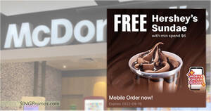 Featured image for (EXPIRED) McDonald’s S’pore giving free FREE Hershey’s Sundae when you spend S$6 via Mobile Order from 15 – 16 Sep 2022