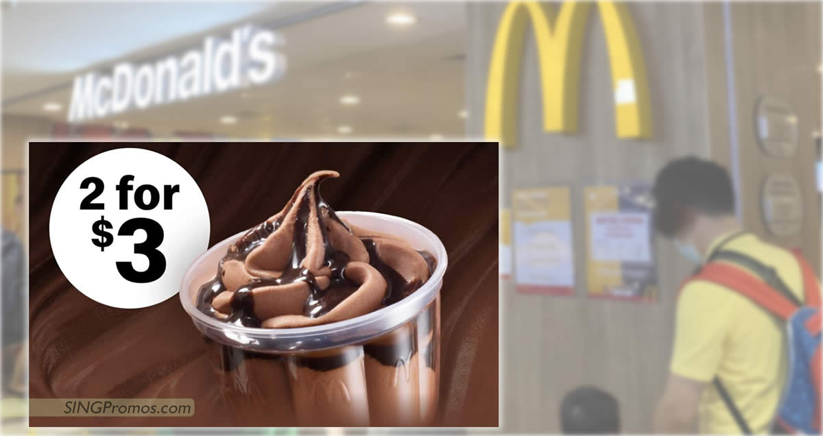 Featured image for McDonald's S'pore offering 2 for $3 Hershey's Sundae on weekdays 3 - 5pm till 9 Sep 2022