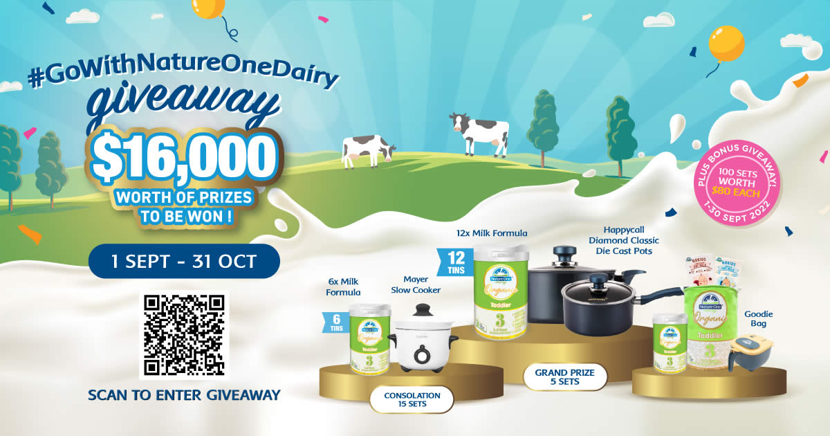Featured image for $16,000 worth of prizes to be won from Nature One Dairy®. Spend $50 between 1 Sep to 31 Oct 2022 to qualify