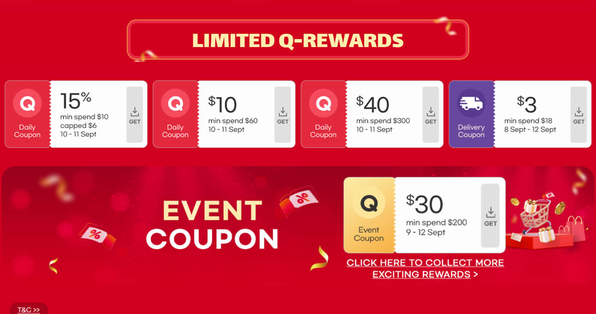 Featured image for Qoo10 S'pore offering free 15%, $10, $40 and $30 cart coupons till 11 Sep 2022