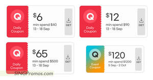 Featured image for (EXPIRED) Qoo10 S’pore is offering $6, $12, $65, $120 cart coupons daily till 18 Sep 2022