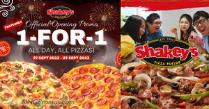 Featured image for Shakey’s Pizza Parlor offering 1-for-1 all pizzas all-day from 27 – 29 Sep 2022