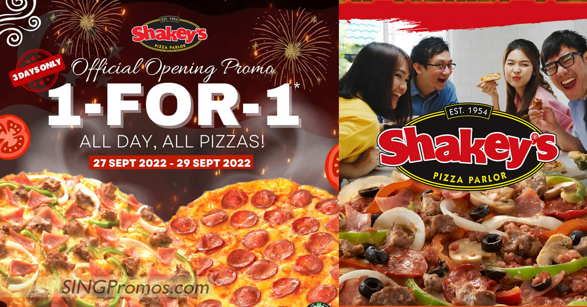 Featured image for Shakey's Pizza Parlor offering 1-for-1 all pizzas all-day from 27 - 29 Sep 2022
