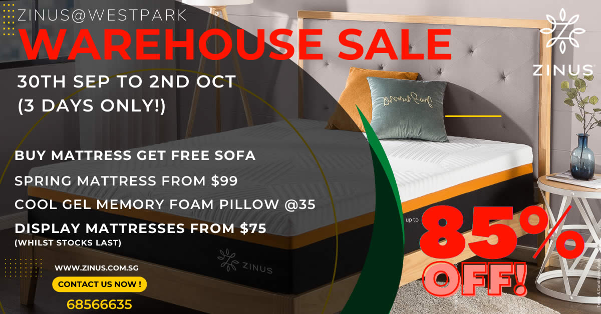 Featured image for Zinus Warehouse Sale Has Up To 85% Off Mattresses, Bedframes, Sofa and Outdoor Furniture (30 Sep to 2 Oct 2022)