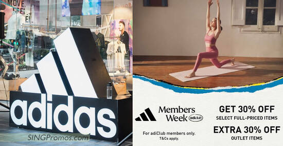Adidas S’pore offering 30% off full-priced items and extra 30% off outlet items online till 10 Oct 2022