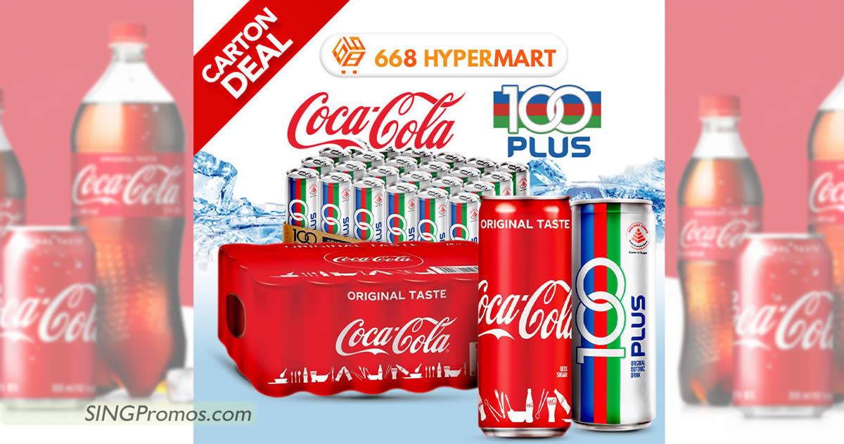Featured image for $11.90 (~50c each) for 24 100 PLUS / Coca-Cola Coke Original (Less Sugar) 320ml cans deal from 3 Oct 2022